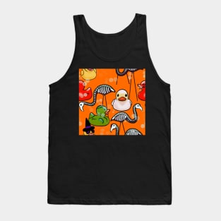 Spooky Halloween Rubber Ducks and Pink Flamingo Skeletons Orange Tank Top